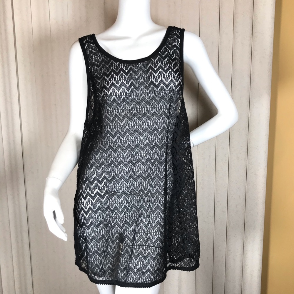 New Miken Black Lace Cover Up Teal Tassels